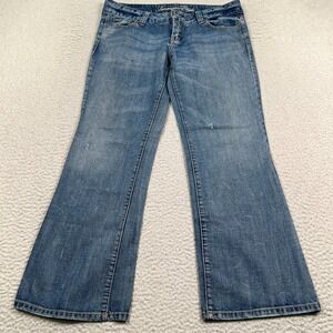 American Eagle Jeans Women 10 Short Flare Low Rise Distressed Denim Western Blue